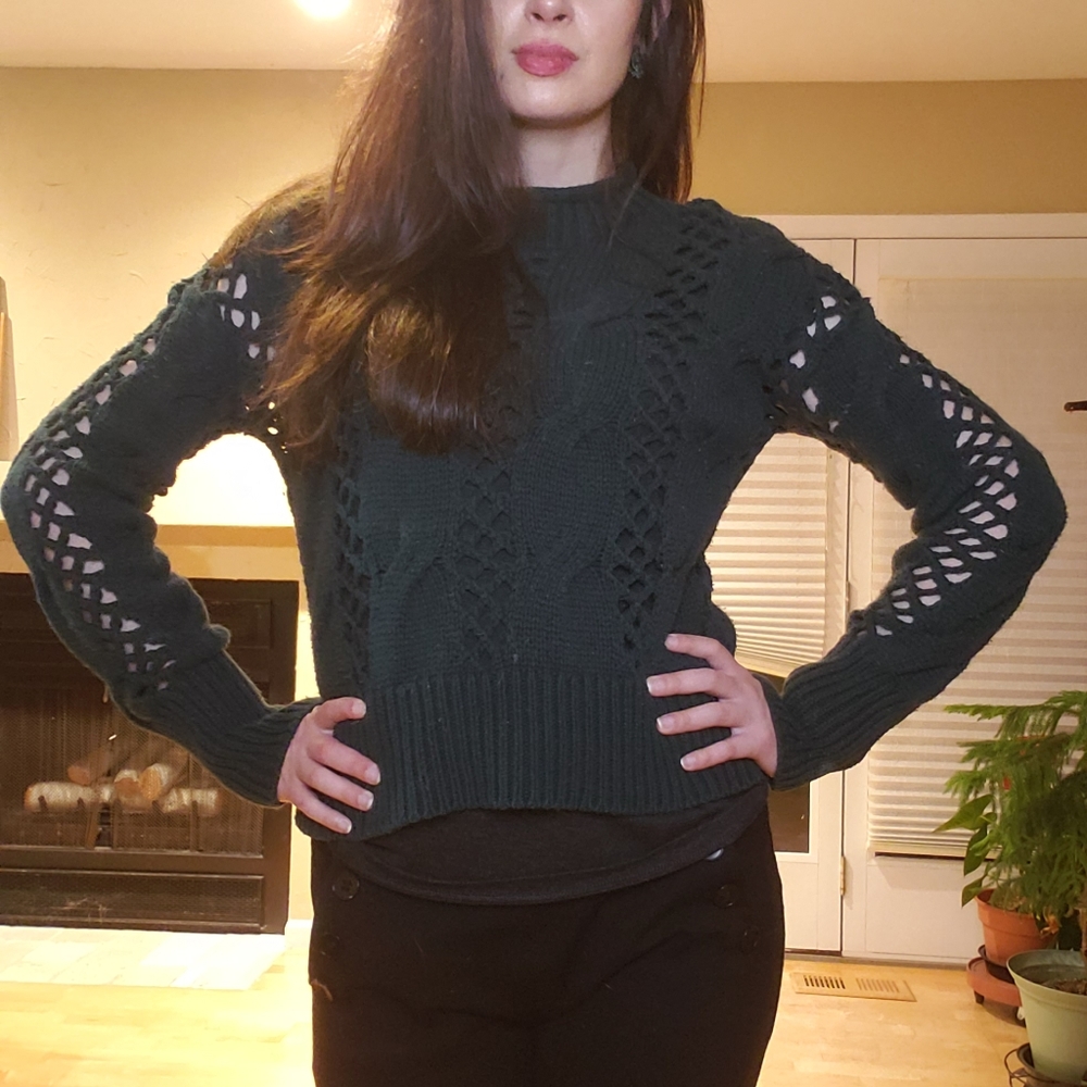 Express Dark Forest Green patterSweater Six Medium